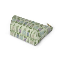 Stamped Leaves Accessory Pouch w T-bottom in Green